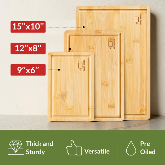 3-Piece Cutting Board Set — Kitchen Chopping Boards with Juice Grooves, Premium Bamboo Cutting Boards for Meat, Vegetables and Cheese