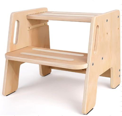 WODWAH Toddler Step Stool, Wooden Height-Adjustable 2-Step Stool for Kids, Potty Training Stool with Handles for Bathroom Sink, Kitchen, Bedroom